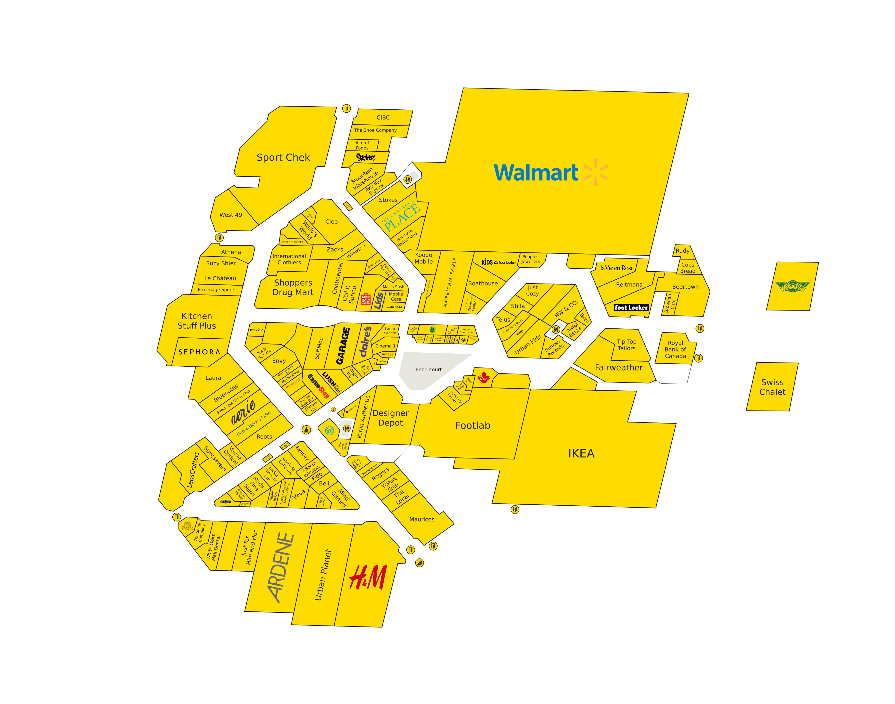 Level 1 floor plan for the White Oaks Mall directory map