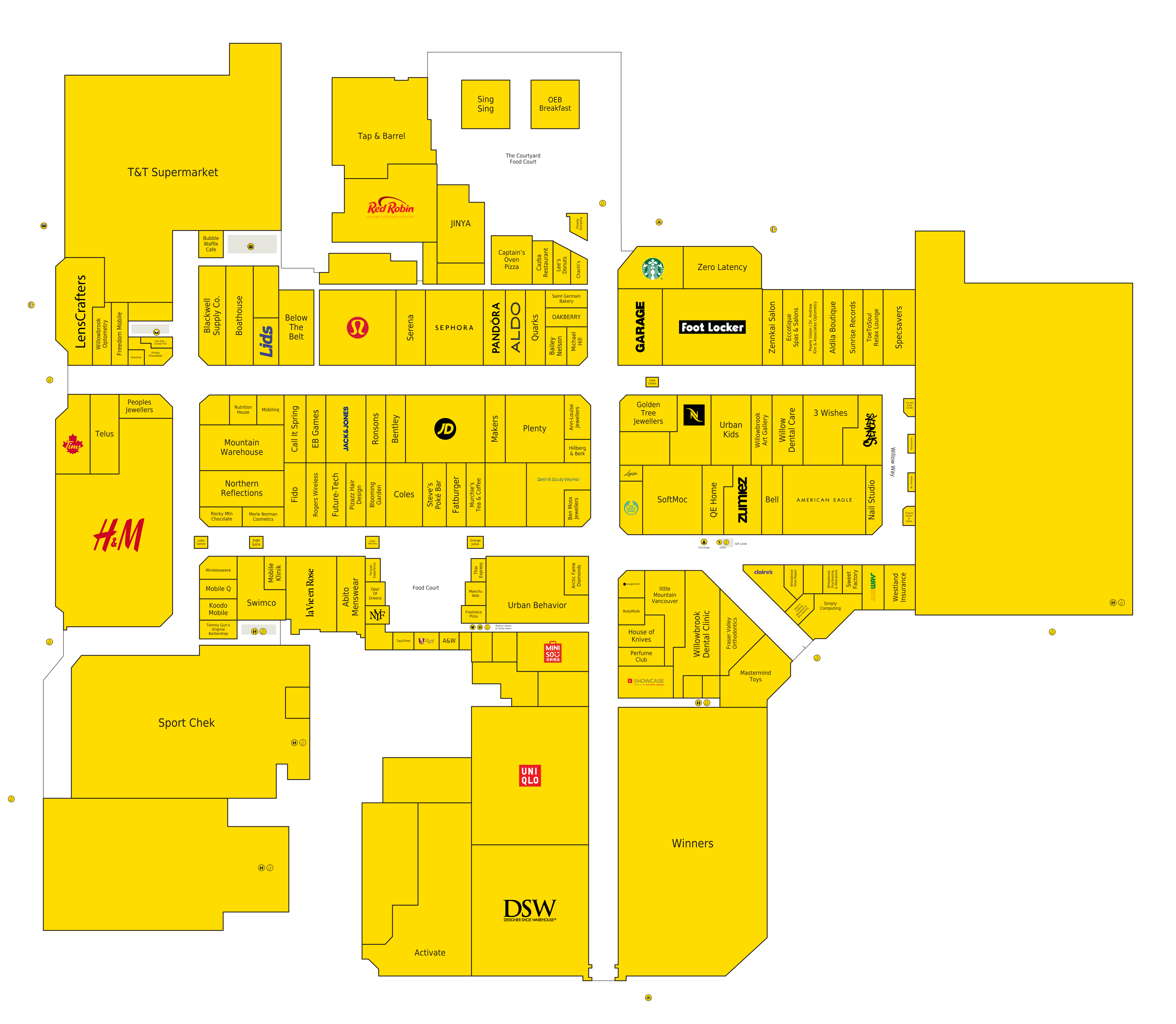 Floor plan for the Willowbrook Shopping Centre directory map